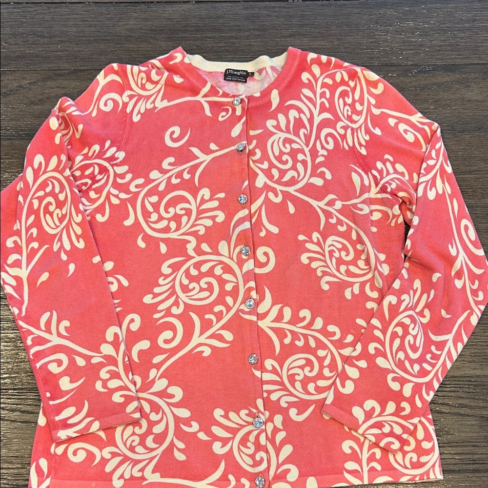 J. McLaughlin Pink and Cream Cardigan